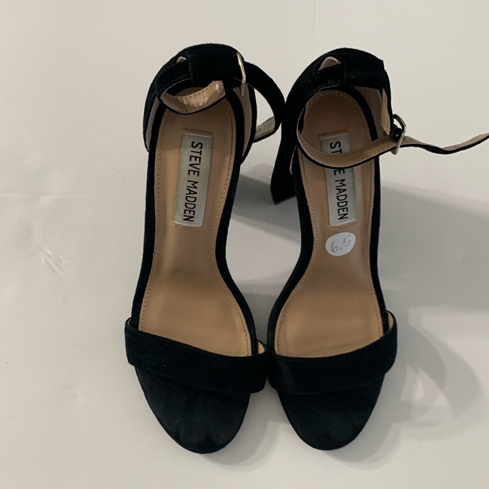 Steve Madden Shoes Women’s Black Suede Buckle Leather Ankle Strap Block Size 6.5